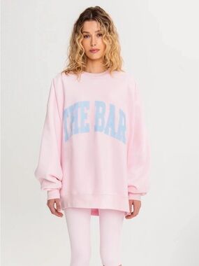 The Bar Blush Sweatshirt with Light Blue Varsity Lettering